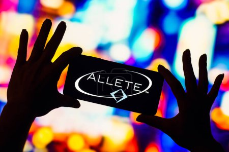 Photo for January 7, 2023, Brazil. In this photo illustration, the Allete, Inc. logo is displayed on a smartphone screen - Royalty Free Image