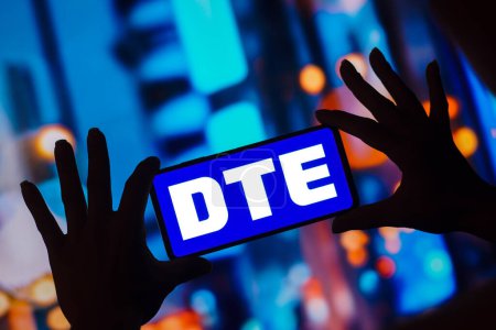 Photo for January 8, 2023, Brazil. In this photo illustration, the DTE Energy Company logo is displayed on a smartphone screen - Royalty Free Image