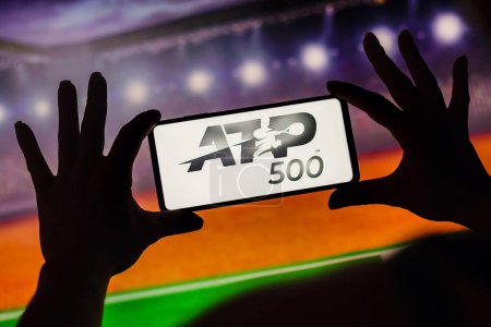 Photo for January 9, 2023, Brazil. In this photo illustration, the ATP 500 (ATP World Tour 500) logo is displayed on a smartphone screen - Royalty Free Image