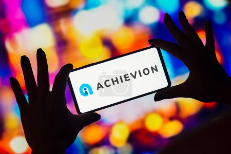 Photo for January 30, 2023, Brazil. In this photo illustration, the Achievion Solutions logo is displayed on a smartphone screen - Royalty Free Image