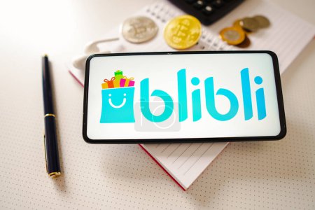 Photo for February 1, 2023, Brazil. In this photo illustration, the Blibli logo is displayed on a smartphone screen - Royalty Free Image