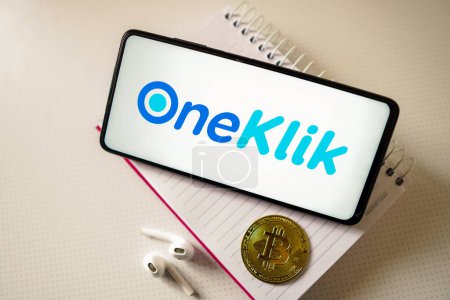 Photo for February 1, 2023, Brazil. In this photo illustration, the OneKlik logo is displayed on a smartphone screen - Royalty Free Image