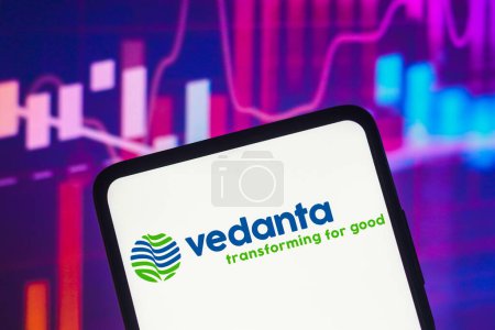 Photo for February 2, 2023, Brazil. In this photo illustration, the Vedanta Limited logo is displayed on a smartphone screen - Royalty Free Image