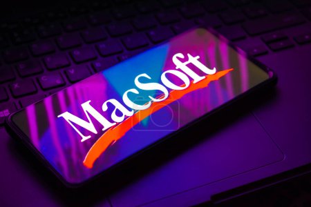 Photo for February 8, 2023, Brazil. In this photo illustration, the MacSoft Games logo is displayed on a smartphone screen - Royalty Free Image