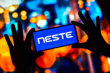 Photo for February 13, 2023, Brazil. In this photo illustration, the Neste Oyj logo is seen displayed on a smartphone - Royalty Free Image