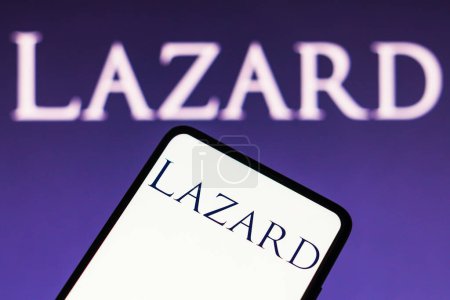Foto de February 16, 2023, Brazil. In this photo illustration the Lazard logo seen displayed on a smartphone - Imagen libre de derechos