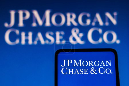 Photo for February 16, 2023, Brazil. In this photo illustration the JPMorgan Chase & Co logo seen displayed on a smartphone - Royalty Free Image