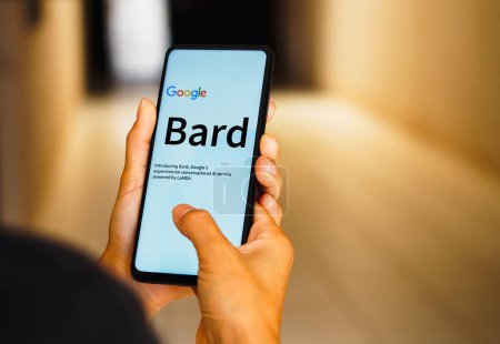 Photo for February 17, 2023, Brazil. In this photo illustration, the Google Bard logo is seen displayed on a smartphone - Royalty Free Image