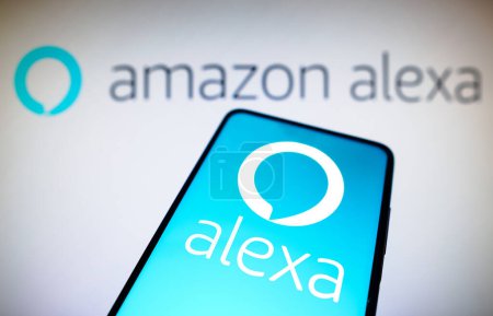 Téléchargez les photos : February 22, 2023, Brazil. In this photo illustration, the Amazon Alexa logo is seen displayed on a smartphone - en image libre de droit