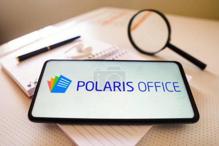 Photo for March 7, 2023, Brazil. In this photo illustration, the Polaris Office logo seen displayed on a smartphone - Royalty Free Image