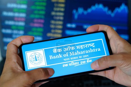 Photo for March 13, 2023, Brazil. In this photo illustration, the Bank of Maharashtra logo seen displayed on a smartphone - Royalty Free Image