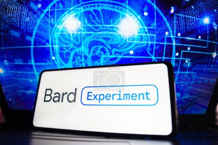 Photo for April 3, 2023, Brazil. In this photo illustration, the Bard Experiment logo is displayed on a smartphone screen - Royalty Free Image