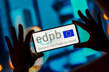Photo for April 20, 2023, Brazil. In this photo illustration, the European Data Protection Board (EDPB) logo is displayed on a smartphone screen - Royalty Free Image