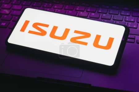 Photo for April 26, 2023, Brazil. In this photo illustration, the Isuzu logo is displayed on a smartphone screen - Royalty Free Image