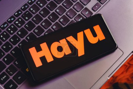 Photo for April 28, 2023, Brazil. In this photo illustration, the Hayu logo is displayed on a smartphone screen - Royalty Free Image