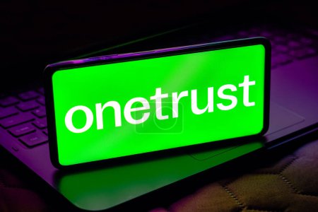Photo for May 9, 2023, Brazil. In this photo illustration, the OneTrust logo is displayed on a smartphone screen - Royalty Free Image