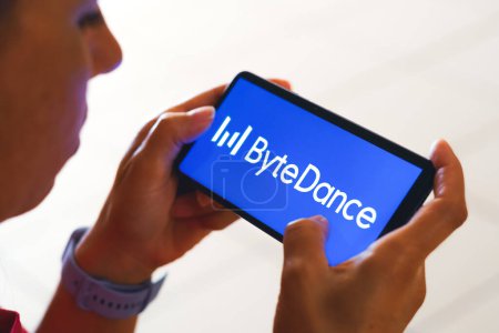 Photo for May 12, 2023, Brazil. In this photo illustration, the ByteDance logo is displayed on a smartphone screen - Royalty Free Image