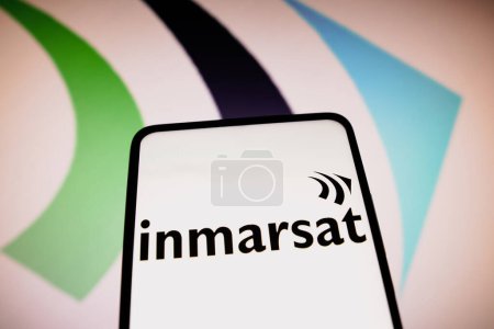 Photo for May 20, 2023, Brazil. In this photo illustration, the Inmarsat logo is displayed on a smartphone screen - Royalty Free Image