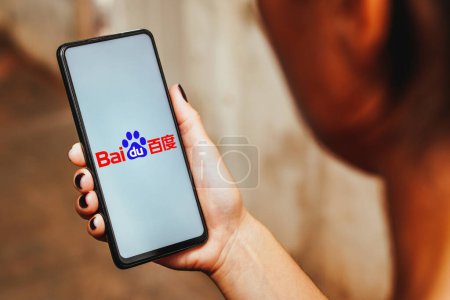 Photo for May 22, 2023, Brazil. In this photo illustration, the Baidu, Inc. logo is displayed on a smartphone screen - Royalty Free Image