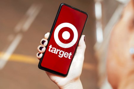 Photo for May 24, 2023, Brazil. In this photo illustration, the Target Corporation logo is displayed on a smartphone screen - Royalty Free Image