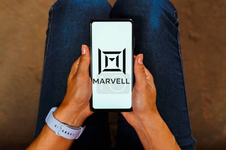 Photo for May 27, 2023, Brazil. In this photo illustration, the Marvell Technology Group logo is displayed on a smartphone screen - Royalty Free Image