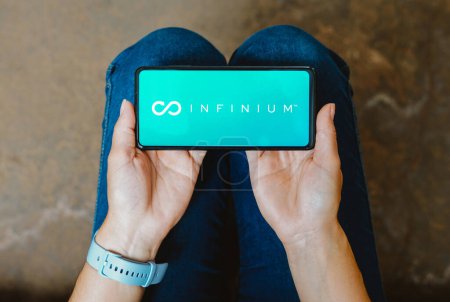 Photo for June 5, 2023, Brazil. In this photo illustration, the Infinium Electrofuels logo is displayed on a smartphone screen - Royalty Free Image