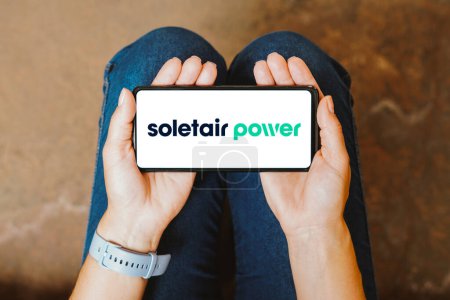 Photo for June 5, 2023, Brazil. In this photo illustration, the Soletair Power logo is displayed on a smartphone screen - Royalty Free Image