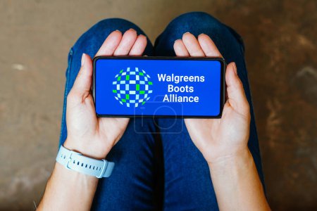 Photo for June 6, 2023, Brazil. In this photo illustration, the Walgreens Boots Alliance (WBA) logo is displayed on a smartphone screen - Royalty Free Image