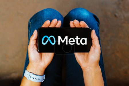 Photo for June 7, 2023, Brazil. In this photo illustration, the Meta Platforms, Inc. logo is displayed on a smartphone screen - Royalty Free Image
