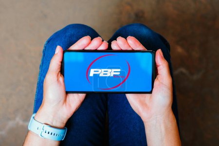 Photo for June 9, 2023, Brazil. In this photo illustration, the PBF Energy logo is displayed on a smartphone screen - Royalty Free Image