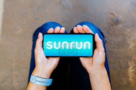Photo for July 2, 2023, Brazil. In this photo illustration, the Sunrun logo is displayed on a smartphone screen - Royalty Free Image