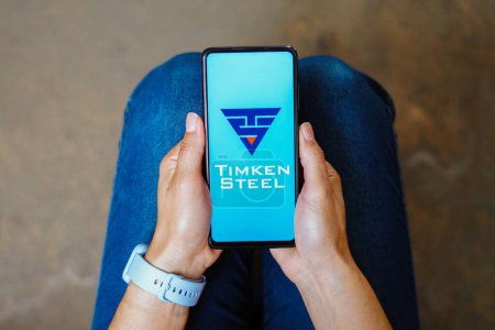Photo for July 5, 2023, Brazil. In this photo illustration, the Timken Steel logo is displayed on a smartphone screen - Royalty Free Image