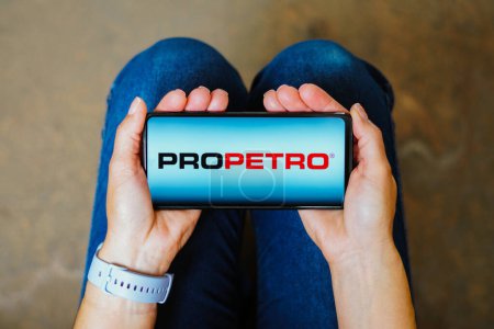Photo for July 5, 2023, Brazil. In this photo illustration, the ProPetro Holding logo is displayed on a smartphone screen - Royalty Free Image