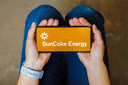 Photo for July 5, 2023, Brazil. In this photo illustration, the SunCoke Energy logo is displayed on a smartphone screen - Royalty Free Image