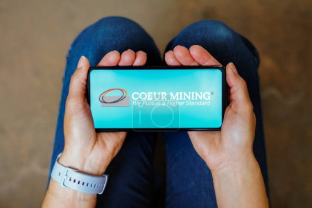 Photo for July 5, 2023, Brazil. In this photo illustration, the Coeur Mining, Inc. logo is displayed on a smartphone screen - Royalty Free Image