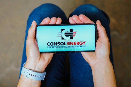 Photo for July 5, 2023, Brazil. In this photo illustration, the Consol Energy logo is displayed on a smartphone screen - Royalty Free Image