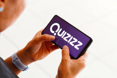 Photo for July 16, 2023, Brazil. In this photo illustration, the Quizizz logo seen displayed on a smartphone - Royalty Free Image