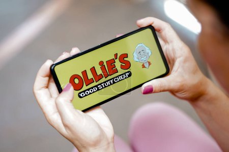 Photo for August 1, 2023, Brazil. In this photo illustration, the Ollie's Bargain Outlet logo app is seen displayed on a smartphone - Royalty Free Image