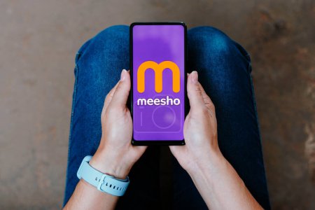 Photo for August 24, 2023, Brazil. In this photo illustration, the Meesho logo seen displayed on a smartphone - Royalty Free Image