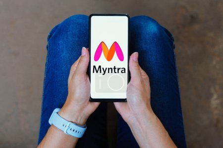 Photo for August 24, 2023, Brazil. In this photo illustration, the Myntra logo seen displayed on a smartphone - Royalty Free Image