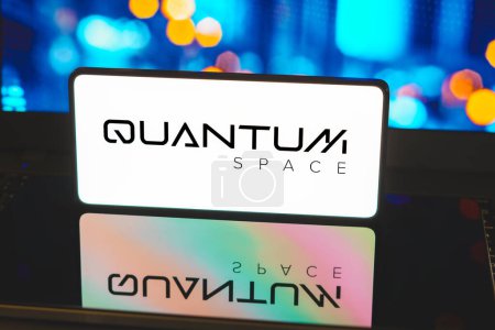 Photo for November 20, 2023, Brazil. In this photo illustration, the Quantum Space logo is displayed on a smartphone screen - Royalty Free Image