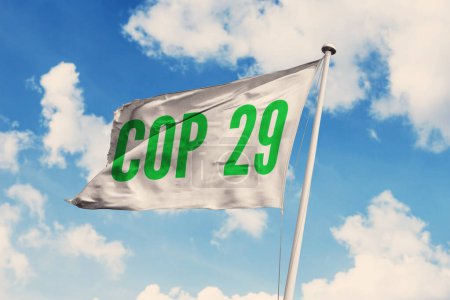 Téléchargez les photos : 25 novembre 2023, Brésil. La COP29 de la Conférence des Nations Unies sur les changements climatiques de 2024 apparaît bientôt sur un drapeau - en image libre de droit