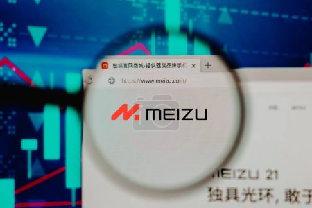 Photo for December 1, 2023, Brazil. In this photo illustration, the homepage of the Meizu website seen on a computer screen through a magnifying glass - Royalty Free Image