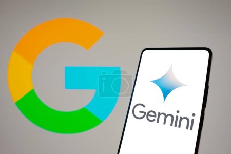 Photo for December 6, 2023, Brazil. In this photo illustration, the Google Gemini logo is displayed on a smartphone screen. The tool was launched by Google as its new multimodal artificial intelligence (AI) model - Royalty Free Image