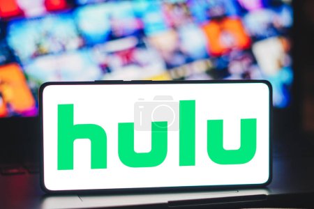 Photo for December 5, 2023, Brazil. In this photo illustration, the Hulu logo is displayed on a smartphone screen - Royalty Free Image