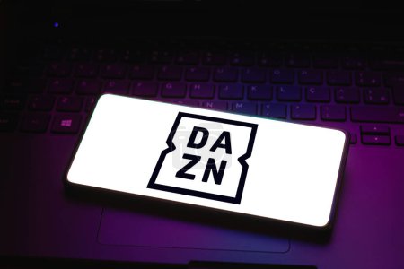 Photo for December 16, 2023, Brazil. In this photo illustration, the DAZN logo is displayed on a smartphone screen - Royalty Free Image