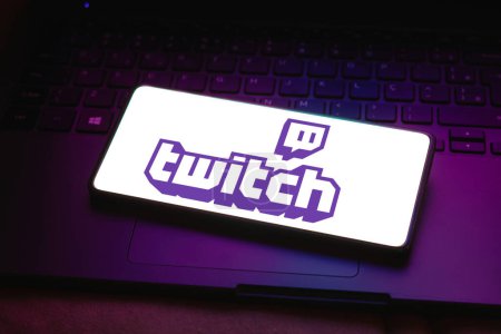 Photo for December 16, 2023, Brazil. In this photo illustration, the Twitch logo is displayed on a smartphone screen - Royalty Free Image