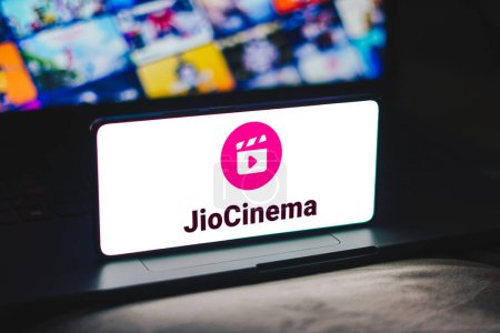 Photo for December 16, 2023, Brazil. In this photo illustration, the JioCinema logo is displayed on a smartphone screen - Royalty Free Image