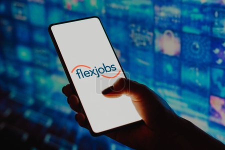 Photo for December 22, 2023, Brazil. In this photo illustration, the FlexJobs logo is displayed on a smartphone screen - Royalty Free Image