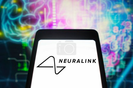 Photo for February 4, 2024, Brazil. In this photo illustration, the Neuralink logo is displayed on a smartphone screen - Royalty Free Image